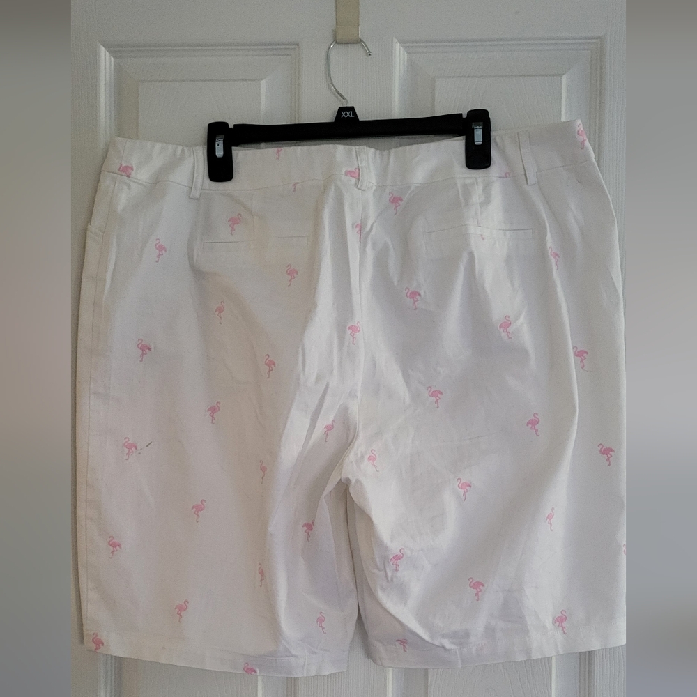 Charter Club White Shorts with Pink Flamingo Design - Picture 3 of 4